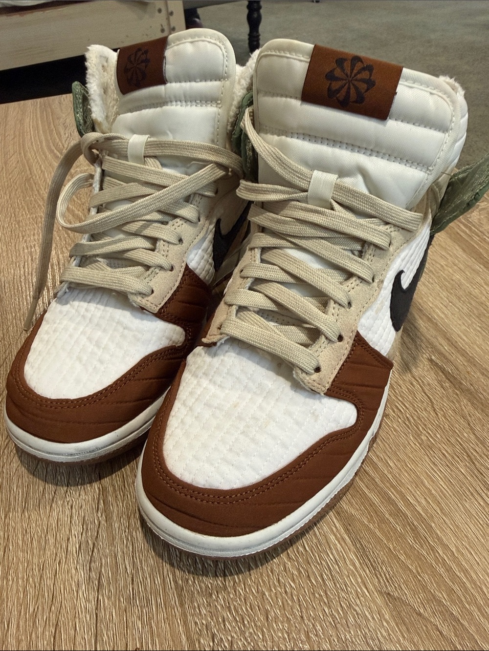 Women High-Top Sneakers in White and Brown - Casual Street Style